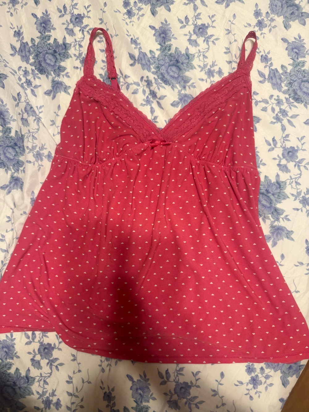 George Pink Heart-Print Lace Trim Cami Top